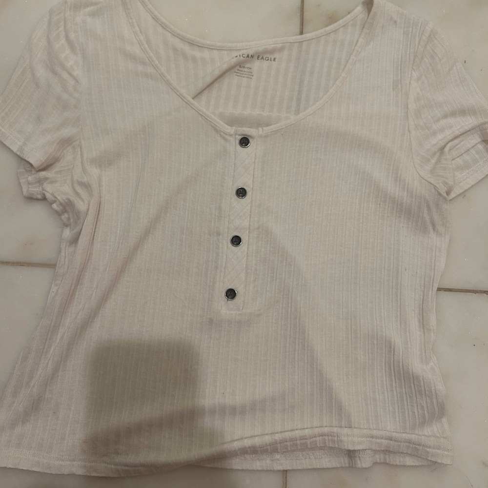 american eagle white scoop button down top